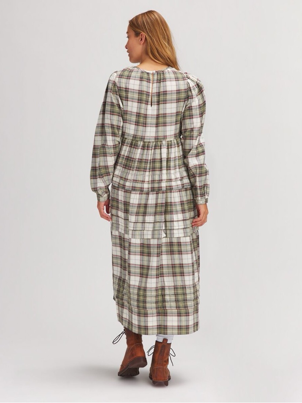 Basin + Range Organic Cotton Plaid Tiered Midi "Ranch" Farmhouse Dress - Picture 10 of 10